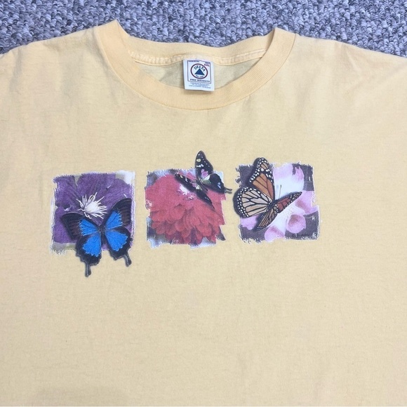 Vintage 90s Delta Pro Weight yellow butterfly print t shirt XXL - Picture 5 of 12